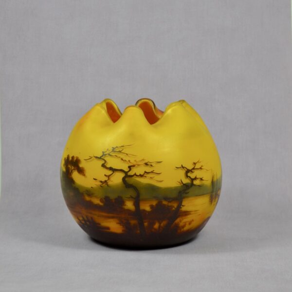 Jean-Simon Peynaud Large enamelled glass globe vase with lake scene (2)