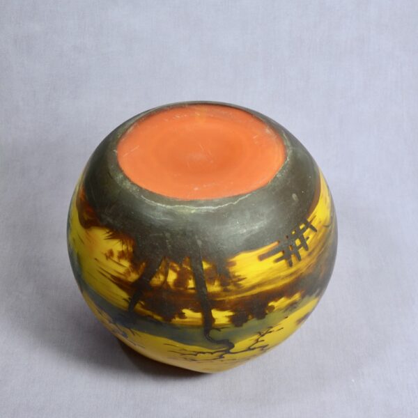 Jean-Simon Peynaud Large enamelled glass globe vase with lake scene (4)