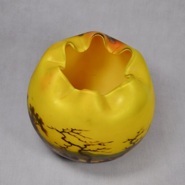 Jean-Simon Peynaud Large enamelled glass globe vase with lake scene