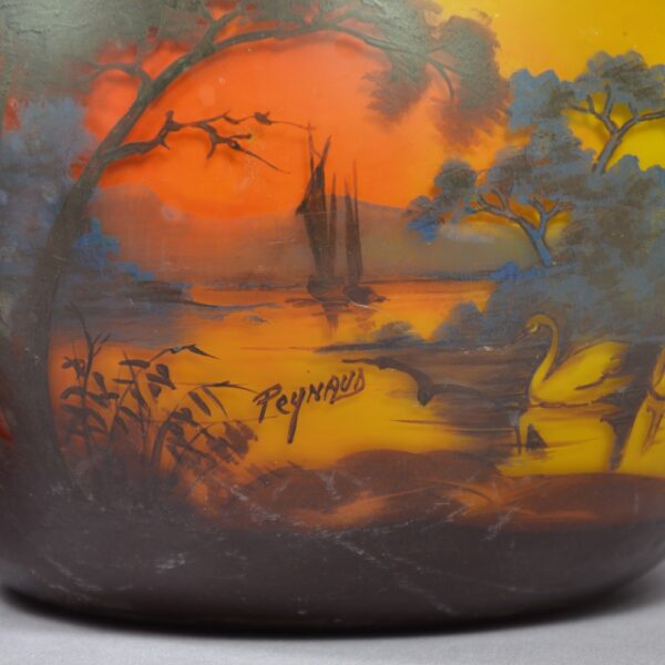 Jean-Simon Peynaud Large enamelled glass globe vase with lanke scene (1)