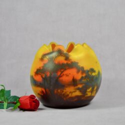 Jean-Simon Peynaud Large enamelled glass globe vase with lanke scene