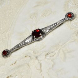 Large 1940s bar brooch with rhinestone garnets vintage french costume brooch (1)