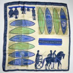 1950s Maggy Rouff silk scarf Greek warrior blue and green French vintage designer scarf (2)