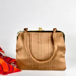 1960s caramel satin vintage French silk handbag with pin tucks French vintage purse (1)
