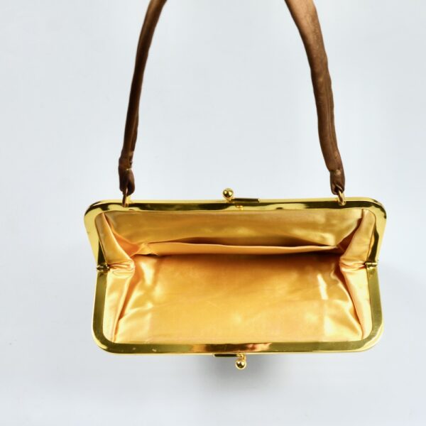 vintage French silk handbag 1960s caramel satin handbag with pin tucks French vintage purse (2)