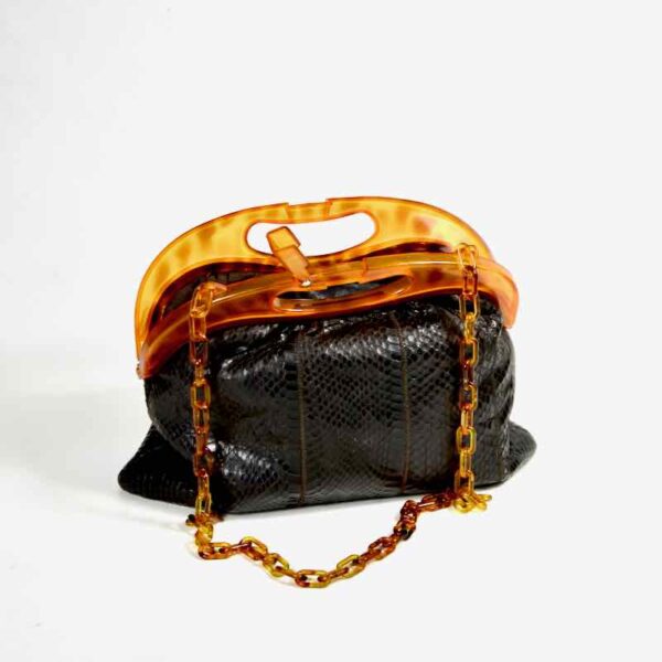 Black snakeskin clutch with celluloid chain 1