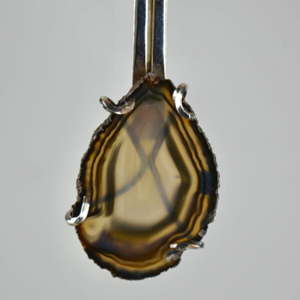 Huge modernist Sterling Agate Pendant, French studio piece runway 4 inches long 1970s (1)