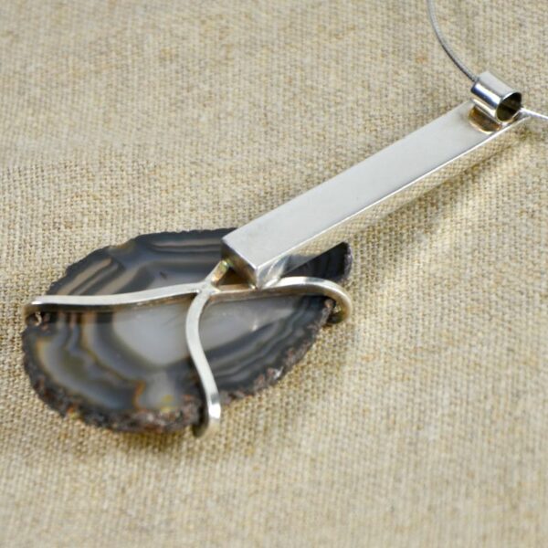 Huge modernist Sterling Agate Pendant, French studio piece runway 4 inches long 1970s (2)