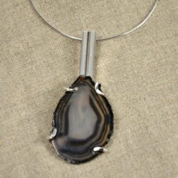 Huge modernist Sterling Agate Pendant, French studio piece runway 4 inches long 1970s