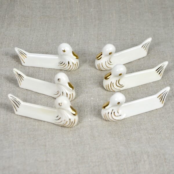 Set of 6 art deco duck porcelain knife rests 1930s 1940s