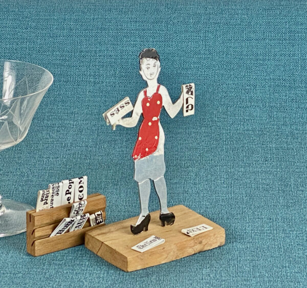 Sudre Art Deco drinks marker, newspaper seller