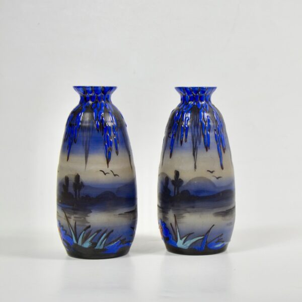 pair french art deco enamelled glass vases by Clio vases (1)