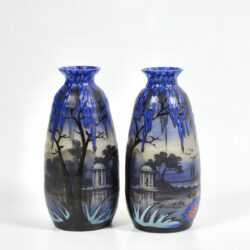 pair french art deco enamelled glass vases by Clio vases (3)