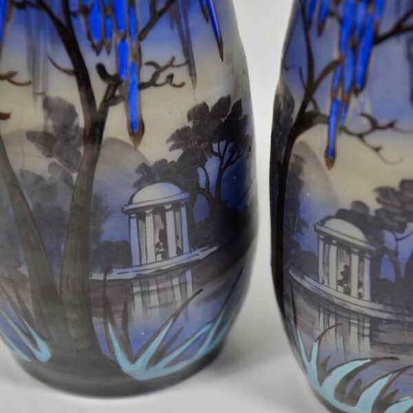 pair french art deco enamelled glass vases by Clio vases (4)