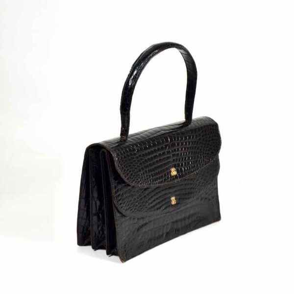 vintage black crocodile handbag, top handle bag