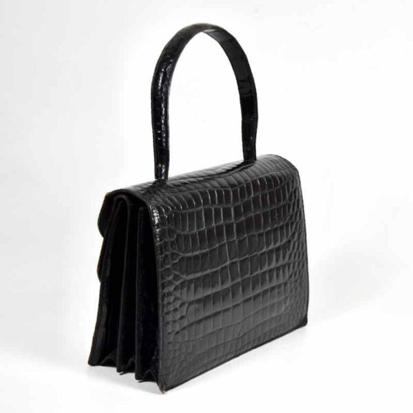 vintage black crocodile handbag, top handle bag a