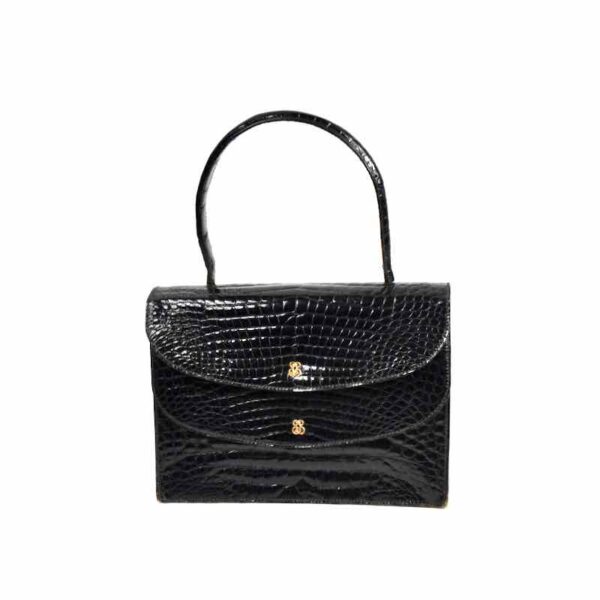 vintage black crocodile handbag, top handle bag b