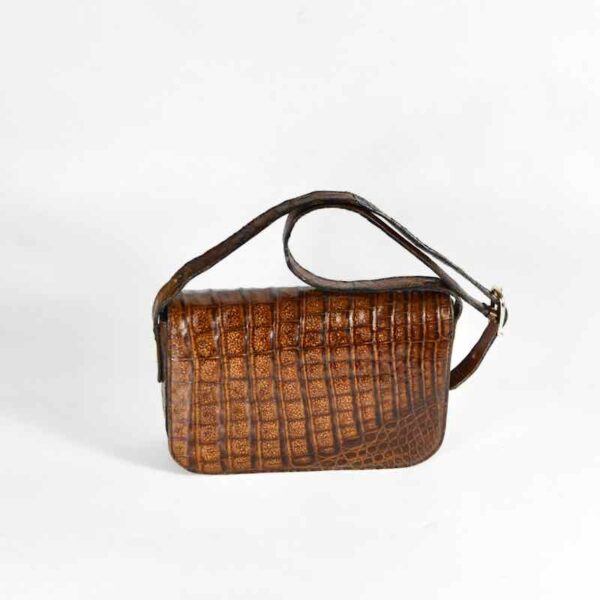 vintage brown crocodile hand bag, shoulder bag b