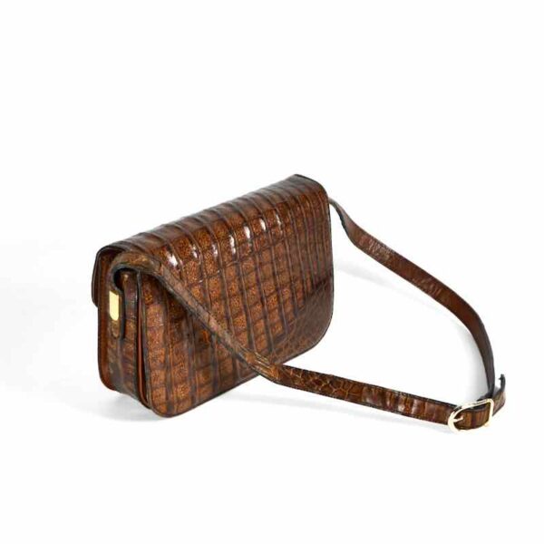 vintage brown crocodile hand bag, shoulder bag d