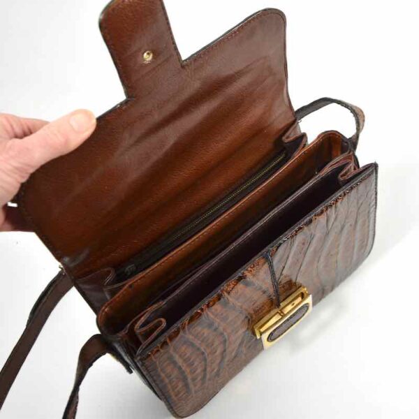 vintage brown crocodile hand bag, shoulder bag e