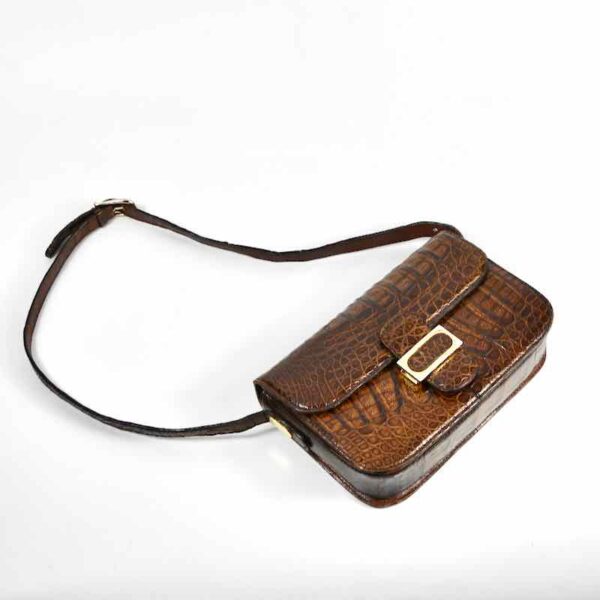 vintage brown crocodile hand bag, shoulder bag f