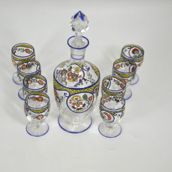 French Art Deco enamel glass decanter set, Cristallerie de Sèvres 3