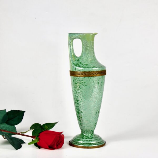 Sarreguemines green cristalline glaze jug 1900 French art nouveau pottery 4