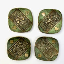 Max Le Verrier ashtrays in patinated bronze x 4, Art Deco, playing cards