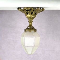 19th-century-gilt-bronze-plafonnier-light,antique frosted glass light,French antique light,french hallway light