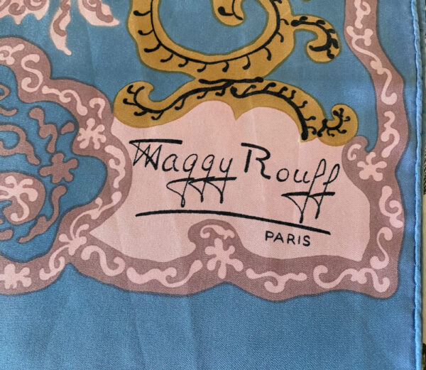 Maggy Rouff silk scarf, vintage couture scarf, vintage French designer scarf by Maggy Rouff, 1960s French couture scarf
