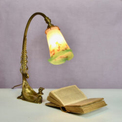 Muller Frères col de cygne lamp French antique lamp, art nouveau lamp, 1900s table lamp, bronze table lamp