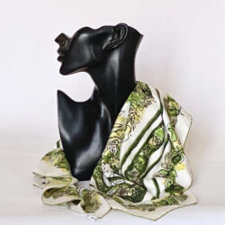 nina ricci paris silk scarf, vintage couture scarf, Nina Ricci floral scarf in green and white