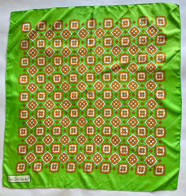 yves-saint-laurent-vintage-op-art-scarf-emerald-green-and-orange-1970s
