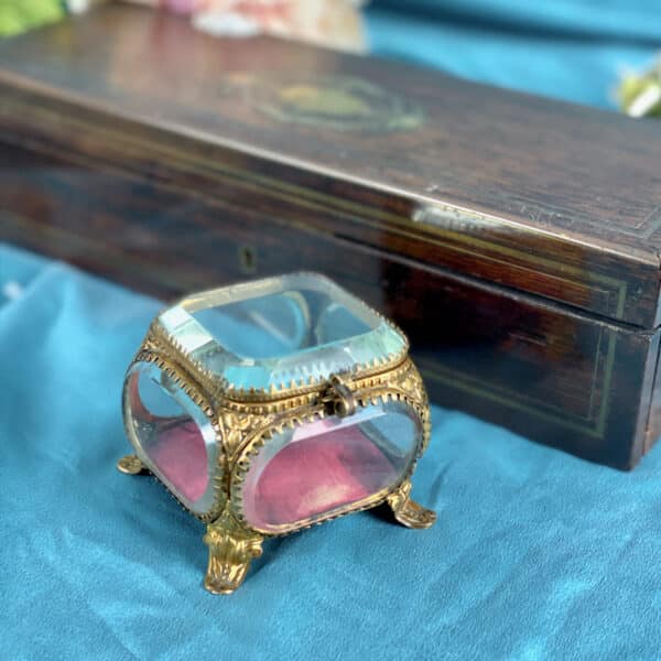 Antique bevelled glass ring box, jewellery box French Napoleon III ormolu casket 5