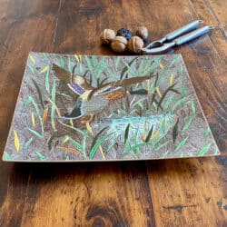 Gien Rambouillet square plate with mallard, Gien faience, hunting scene, serving plate