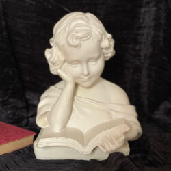 Antique French bust of girl reading 1930s, Charming French sculpture, Art deco chalkware bust, Vintage French decor
