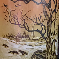 Art Deco enamelled glass vase with winter forest scene by JEM