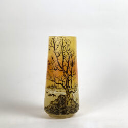 Art Deco enamelled glass vase with winter forest scene by JEM