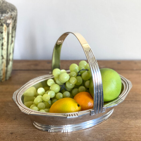 Art deco silver plate, French art deco silver basket, art deco bread basket, Durousseau et Raynaud, 1930s silver plate