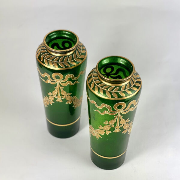 Pair of Josef Riedel green aventurine vases c1900, art nouveau