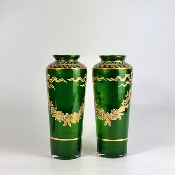 Pair of Josef Riedel green aventurine vases c1900, art nouveau