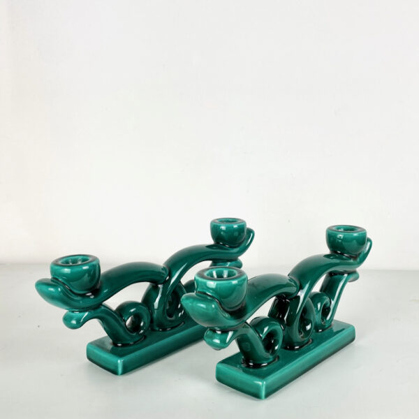 French green ceramic candle holders art deco