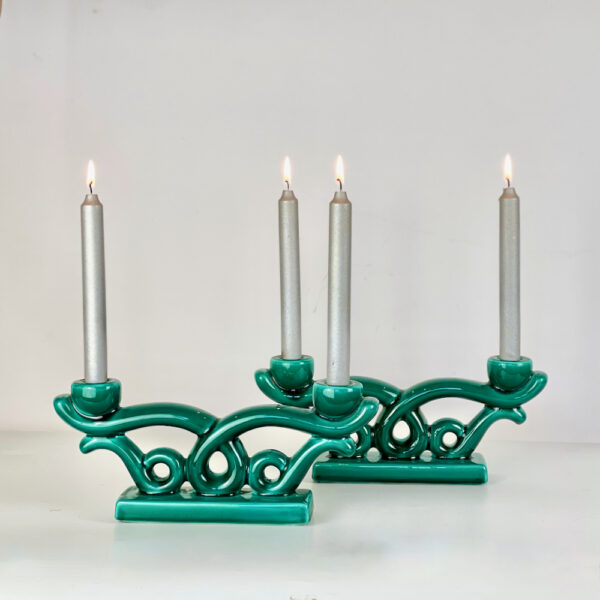 French green ceramic candle holders art deco