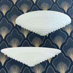 Pair of Art Deco Revival sconces, milk glass wall lights