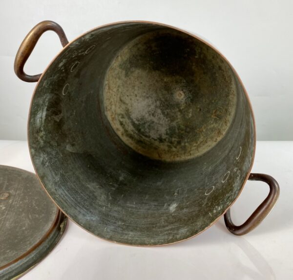 large antique copper stock pot 9 inch, copperware