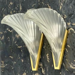 French Art Deco wall lights,Muller Daum Degué,pair of Art Deco lights,Pair of French Art Deco wall lights in brass and pressed frosted glass