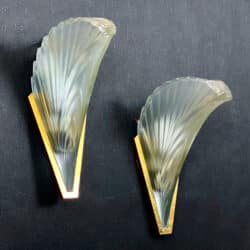 French Art Deco wall lights in brass and pressed frosted glass