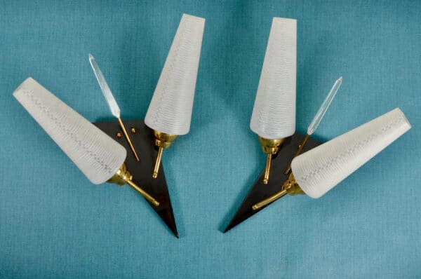Pair of mid century sconces, 1960s wall lights in black bakelite and gold