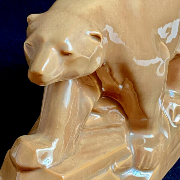 Edouard Cazaux Dax Art Deco sculpture, polar bear 1930, art deco faience figure, animal sculpture, 20th century French ceramist
