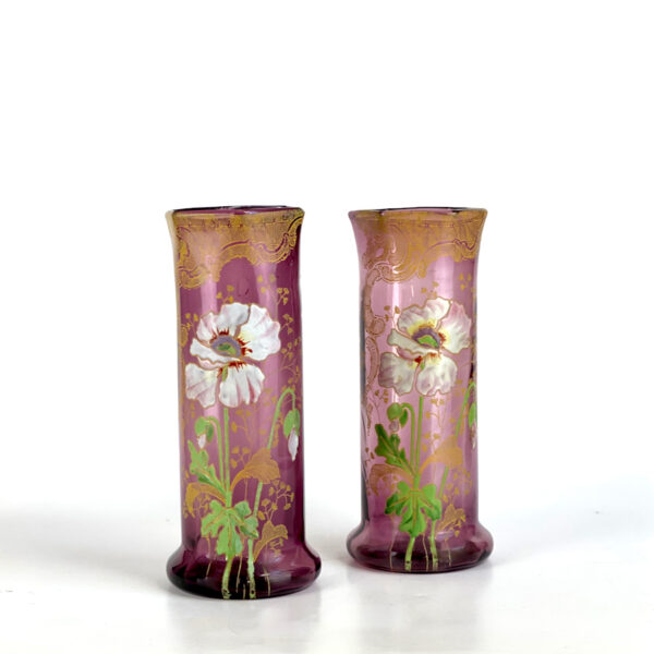 Legras French Art Nouveau glass vases, Pair